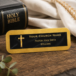 Porte-nom Élégant Croix Dorée Accueil en Velours Noir