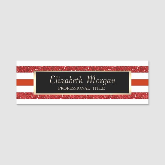 Porte-nom Élégant Design Moderne, Cadre, Rayures Rouges (Devant)