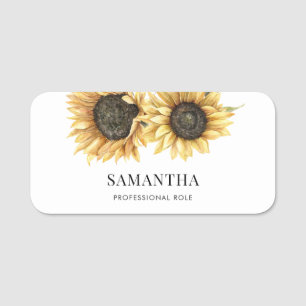 Porte-nom Elégant floral Tournesol aquarelle personnalisée
