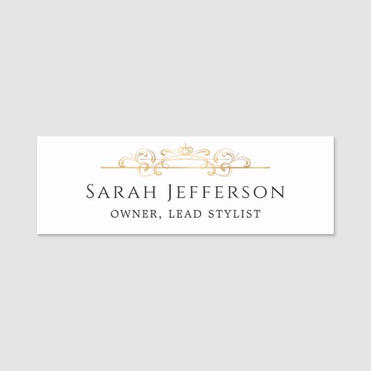 Porte-nom Élégant Flûte à huile d'or classique employé blanc (Devant)