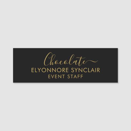 Porte-nom Elegant Gold Black Minimal Chocolate Event Staff  (Devant)