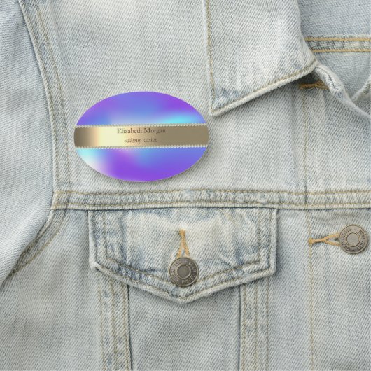 Porte-nom Elegant Gold Stripe, Perles, Ombre Holographique (En situation)