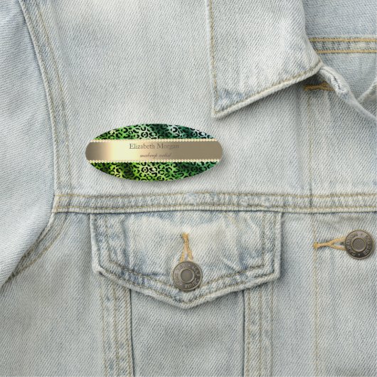 Porte-nom Elegant Green Leopard Print,Stripe, Pearls (En situation)