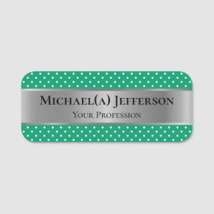 Porte-nom Elégant Jade Green Polka Dot : Unique Luxe Argent