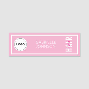 Porte-nom Élégant Logo de Coiffeur Rose Nom du Personnel du 