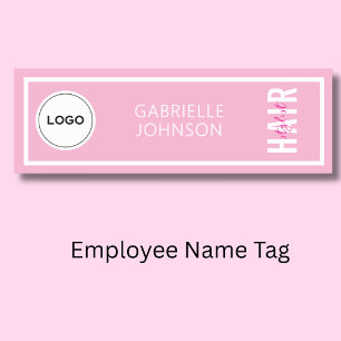 Porte-nom Élégant Logo de Coiffeur Rose Nom du Personnel du 