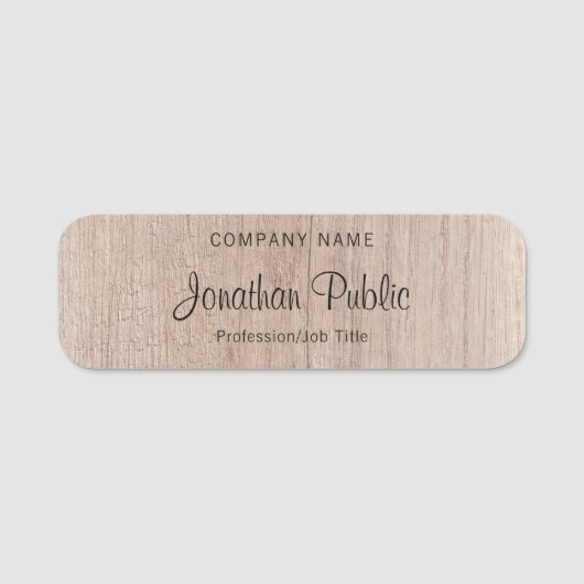 Porte-nom Élégant Modèle de texte manuscrit en bois (Devant)