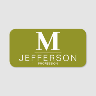 Porte-nom Élégant Monogramme vert olive : Professionnel tend