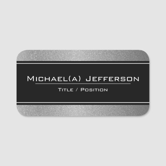 Porte-nom Elégant Noir Moderne Sur Parties scintillant Silve (Devant)
