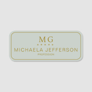 Porte-nom Élégant Pastel Green Or Monogramme Professionnel