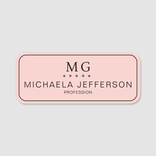 Porte-nom Élégant Pastel Rose Monogramme : Moderne Professio (Devant)