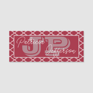 Porte-nom Élégant piqué rouge marocain Quatrefoil : Monogram
