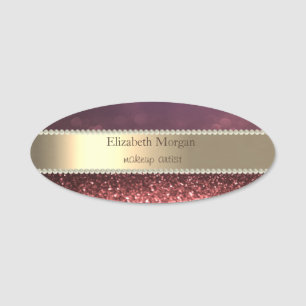 Porte-nom Elegant Rayure Dorée, Paillettes Rose Doré Bokeh,
