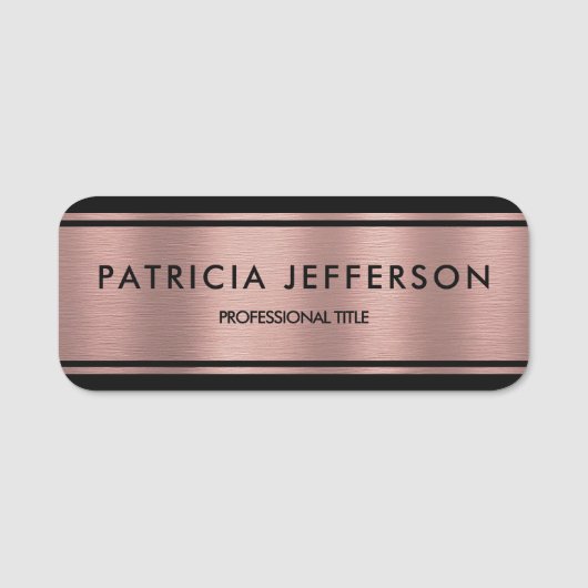 Porte-nom Élégant rose et noir métallique : classique glamou (Devant)