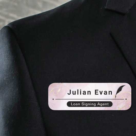 Porte-nom Elégant Rose or rose marbre Quill Icon Notaire