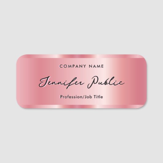 Porte-nom Élégant script de calligraphie Nom Modèle Rose Or (Devant)