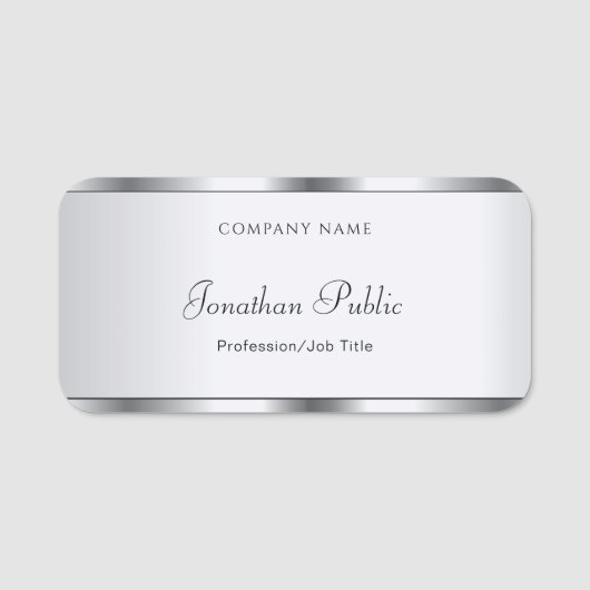 Porte-nom Élégant script de nom manuscrit Modèle d'argent (Devant)