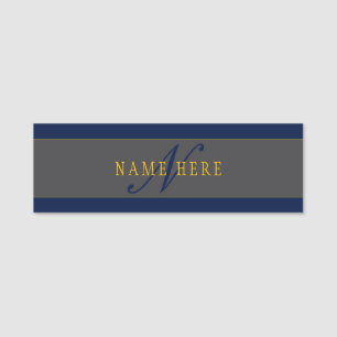 Porte-nom Élégant Script Monogram Dark Navy Blue Grey & Gold