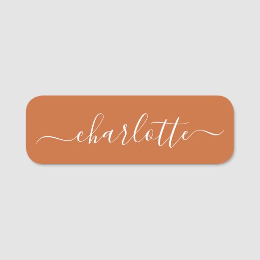 Porte-nom Élégant Script Nom moderne Personnalisé Orange (Devant)