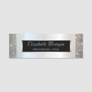 Porte-nom Élégant Style, Cadre en Argent Paillettes