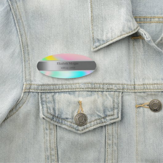 Porte-nom Elégante bande d'argent, perles Holographique Ombr (En situation)