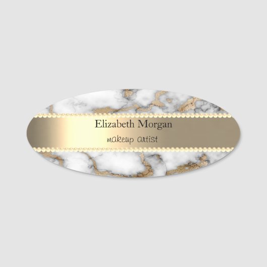 Porte-nom Elégante Bande d'or, Perles, Marbre d'or blanc (Devant)