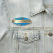 Porte-nom Elégante Bande Or, Perles, Marbre Bleu (En situation)