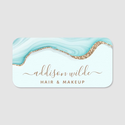 Porte-nom Elégante Parties scintillant or Marbre bleu Agate  (Devant)