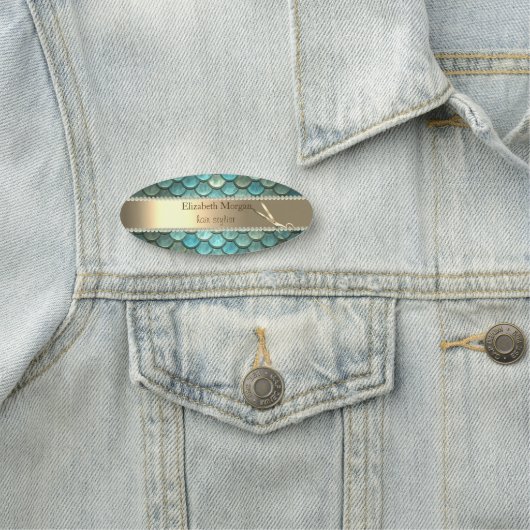 Porte-nom Elégante tendance, perles, ciseau d'or (En situation)