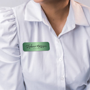 Porte-nom Émeraude Vert Metallic Minimaliste Script tendance