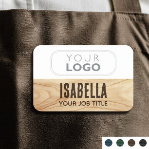 Porte-nom Employé du personnel Bois veiné Marron Logo de l'e