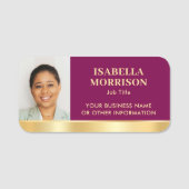 Porte-nom Employé ID entreprise Personnel Photo Plum Or (Devant)