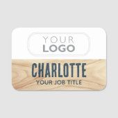 Porte-nom Employé Woodgrain Rustic Company Logo Bleu (Devant)