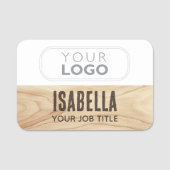 Porte-nom Employé Woodgrain Rustic Company Logo Brown (Devant)