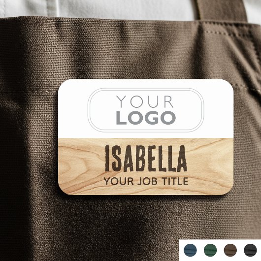 Porte-nom Employé Woodgrain Rustic Company Logo Brown