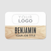 Porte-nom Employé Woodgrain Rustique Logo de l'entreprise No (Devant)