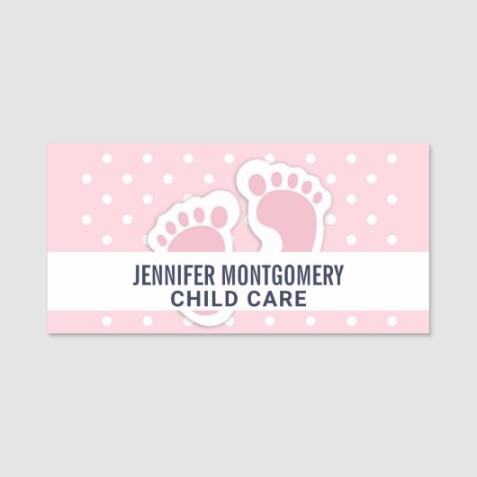 Porte-nom Empreintes de bébé fille rose mignonnes (Devant)