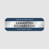 Porte-nom Entreprise moderne Simple Marine Blue & Silver Emp (Devant)