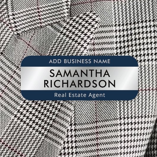 Porte-nom Entreprise moderne Simple Marine Blue & Silver Emp