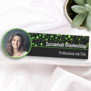 Porte-nom Faux Green Sparkles Custom Photo Professional