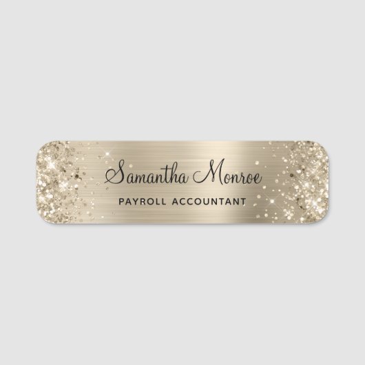 Porte-nom Feuille de papier métallisé or pâle scintillant (Devant)