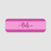 Porte-nom Fille rose parties scintillant zigzag, monogramme (Devant)