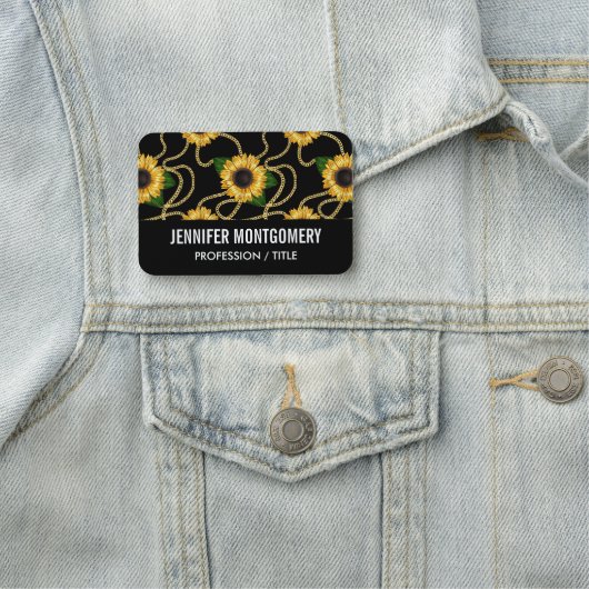 Porte-nom Fleurs de soleil jaunes élégantes Motif élégant su (En situation)