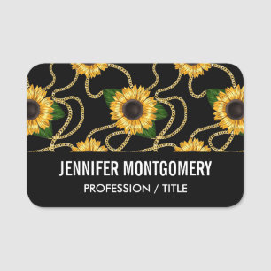 Porte-nom Fleurs de soleil jaunes élégantes Motif élégant su