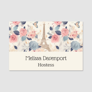 Porte-nom Fleurs et Tour Eiffel Paris Motif de voyage