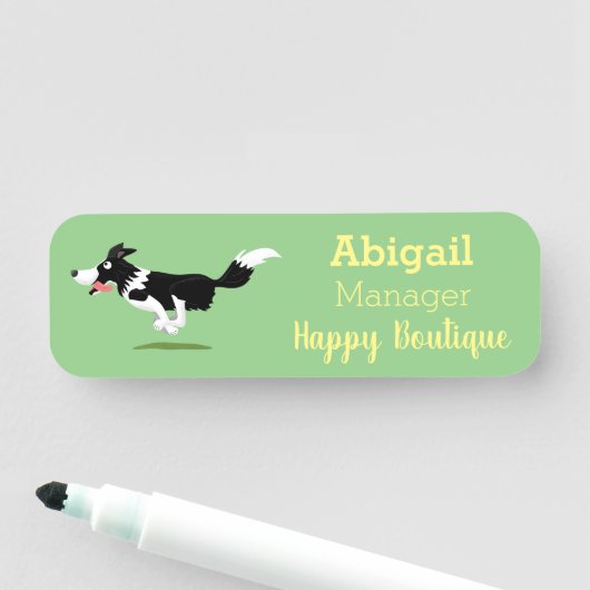 Porte-nom Funny Border Collie chien en course dessin animé (En situation)
