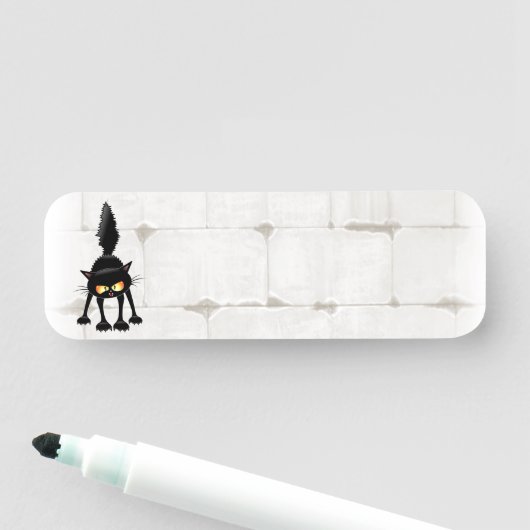 Porte-nom Funny Fierce Black Cat Cartoon  (En situation)