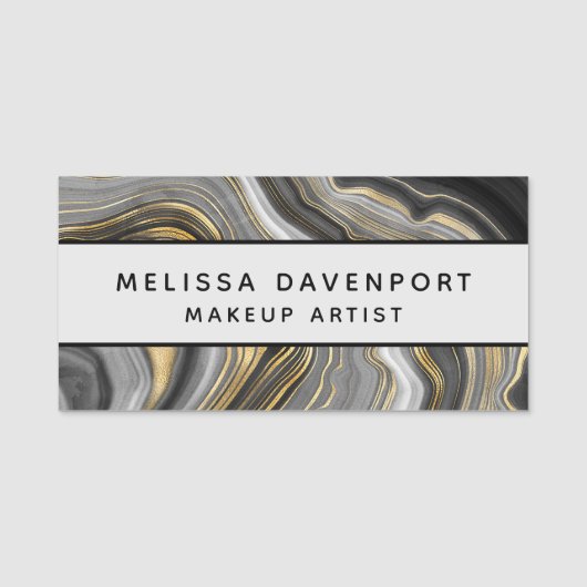 Porte-nom Géode moderne Gold & Grey Agate Géode Abstrait (Devant)