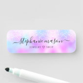 Porte-nom Girly Holographic Parties scintillant Pastel Busin (En situation)