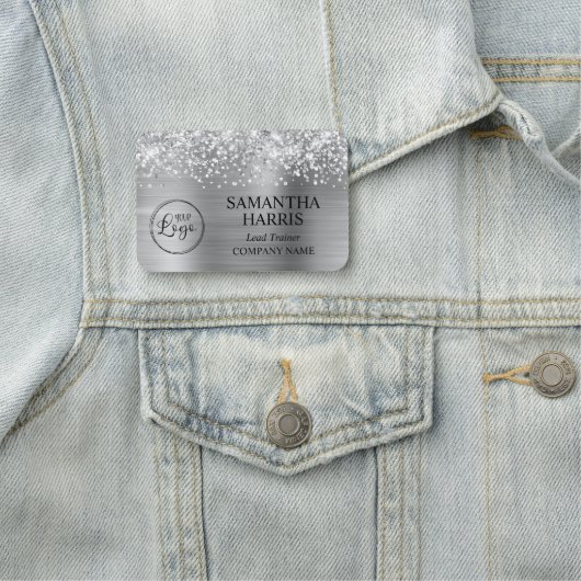 Porte-nom Glittery Silver Foil Logo Company (En situation)